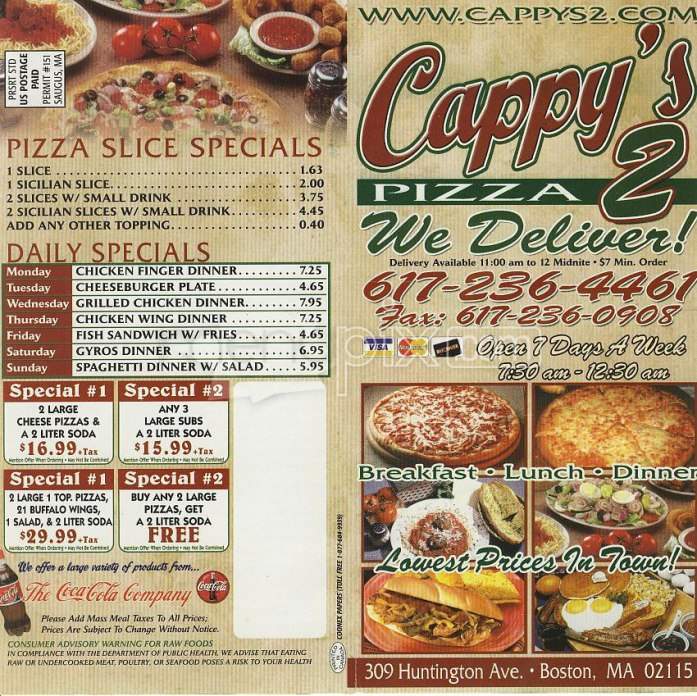 Cappy's II Pizza & Sub - Boston, MA menu_pic
