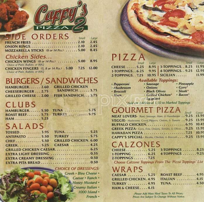 Cappy's II Pizza & Sub - Boston, MA menu_pic