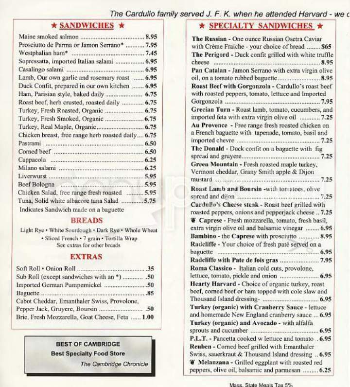 Cardullo's - Cambridge, MA menu_pic