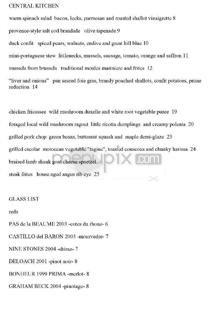 Central Kitchen - Cambridge, MA menu_pic