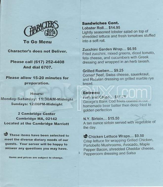 Characters (Marriot) - Cambridge, MA menu_pic