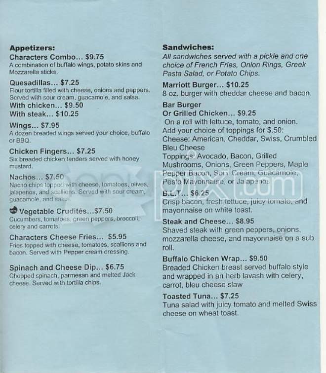 Characters (Marriot) - Cambridge, MA menu_pic
