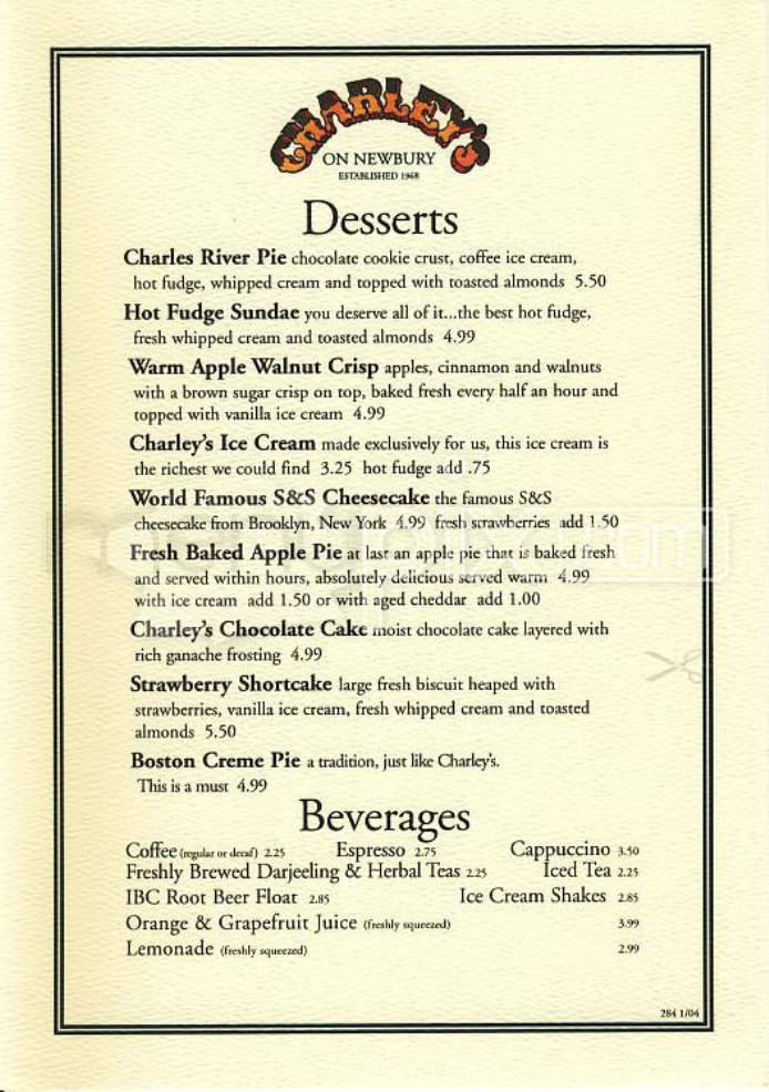 Charley's on Newbury - Boston, MA menu_pic