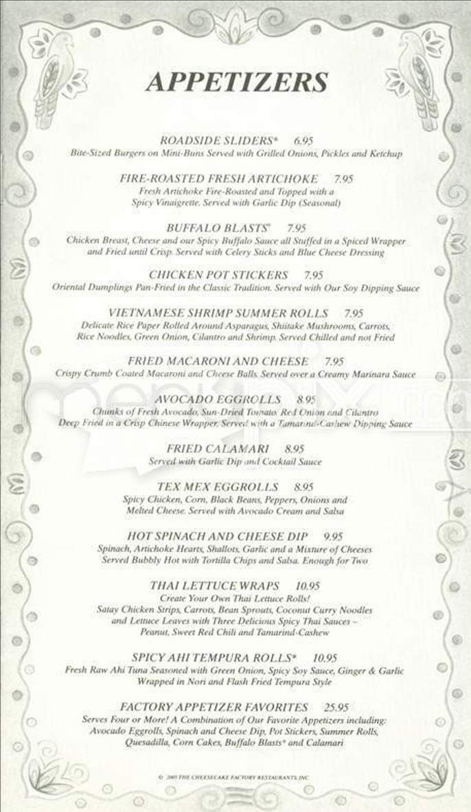 Cheesecake Factory - Centerville, OH menu_pic