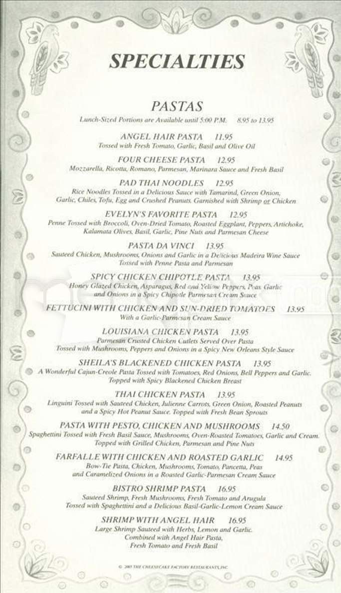 Cheesecake Factory - Centerville, OH menu_pic