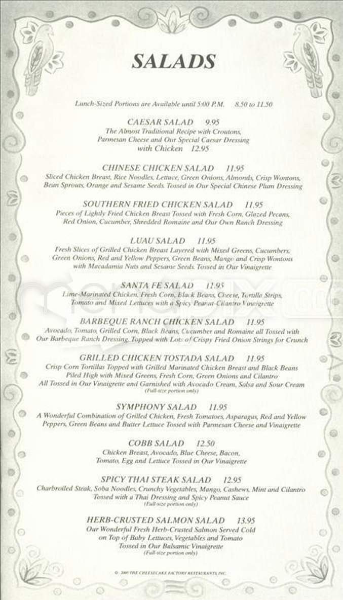 Cheesecake Factory - Centerville, OH menu_pic