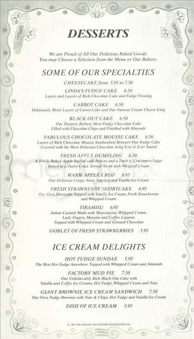 Cheesecake Factory - Centerville, OH menu_pic