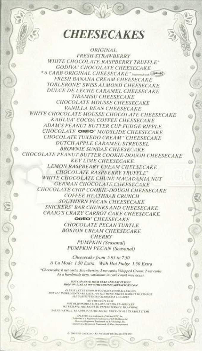 Cheesecake Factory - Centerville, OH menu_pic