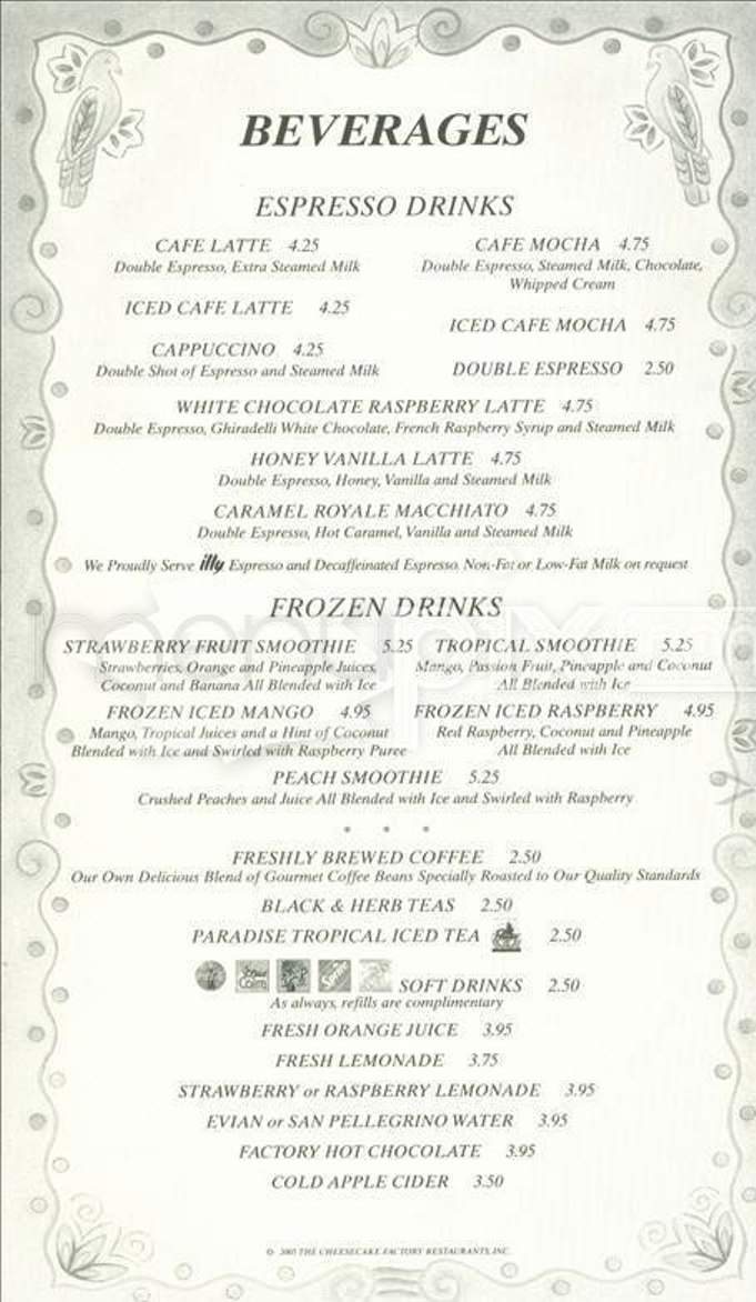 Cheesecake Factory - Centerville, OH menu_pic