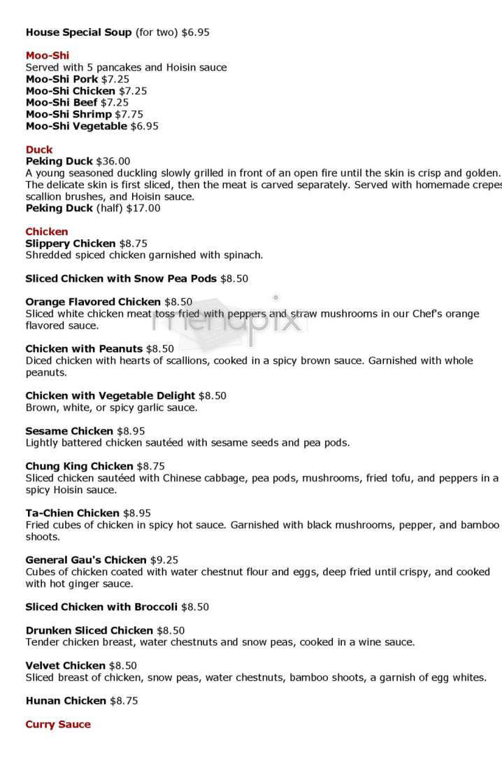 Chef Chang's House - Brookline, MA menu_pic