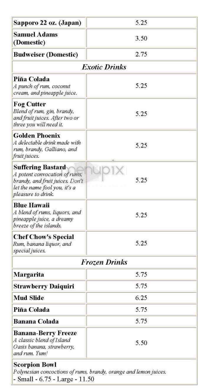 Chef Chow's House - Brookline, MA menu_pic