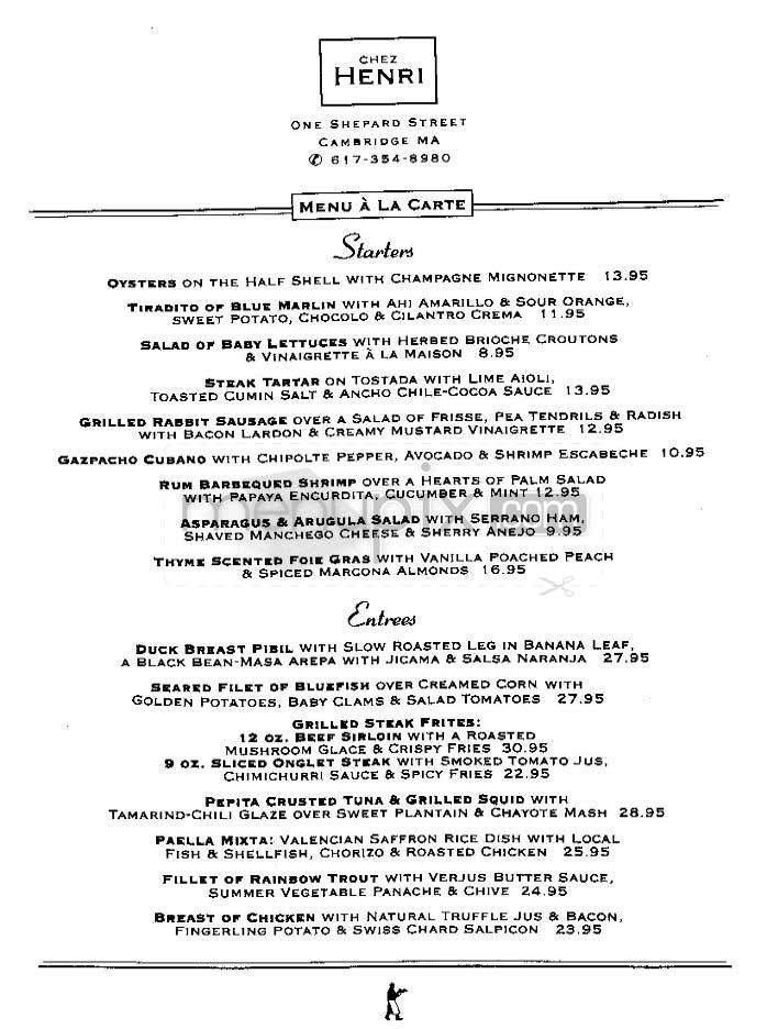 Chez Henri - Cambridge, MA menu_pic