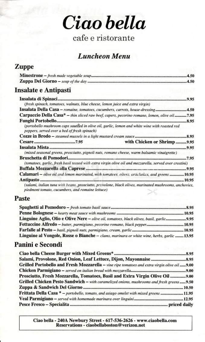 Ciao Bella - Miami, FL menu_pic