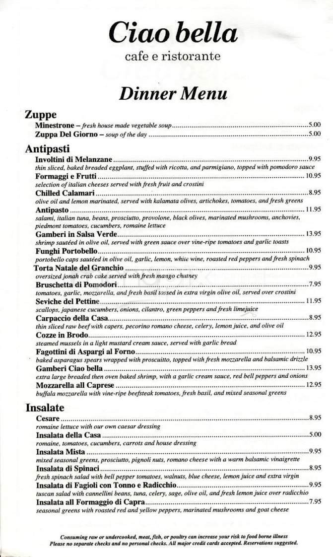 Ciao Bella - Miami, FL menu_pic