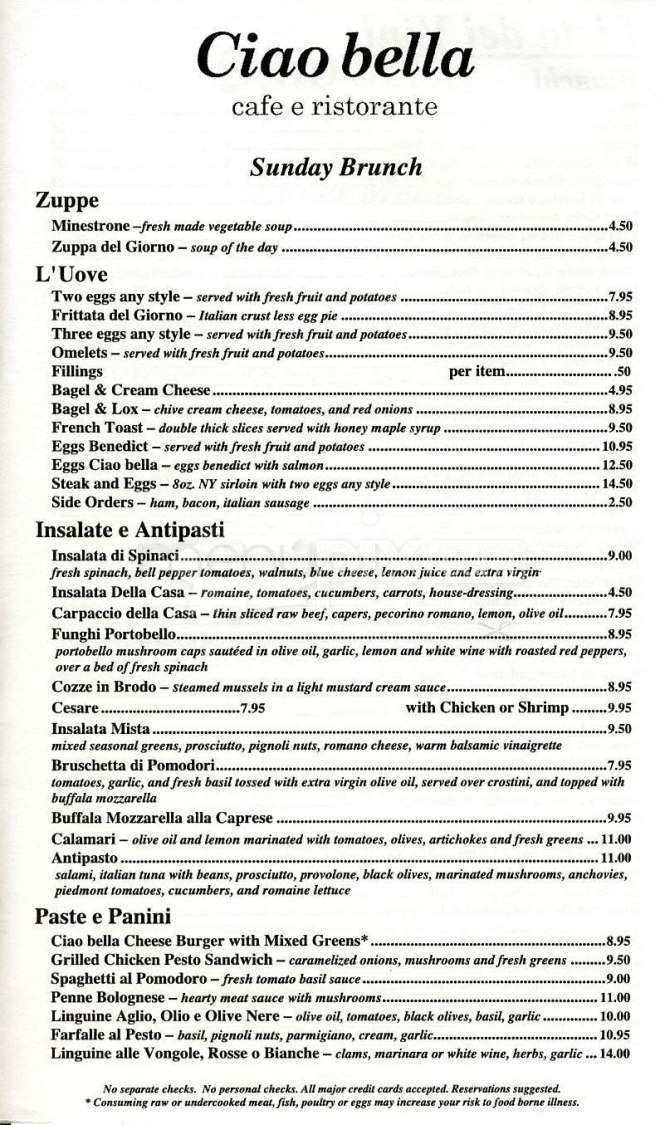 Ciao Bella - Miami, FL menu_pic