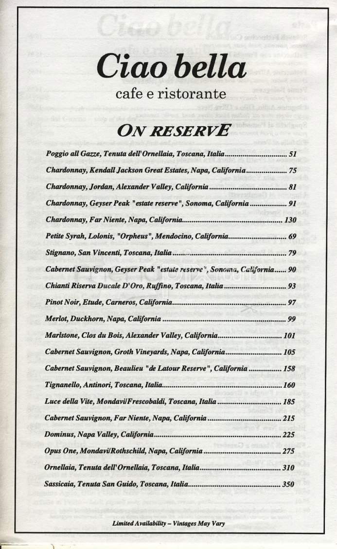 Ciao Bella - Miami, FL menu_pic