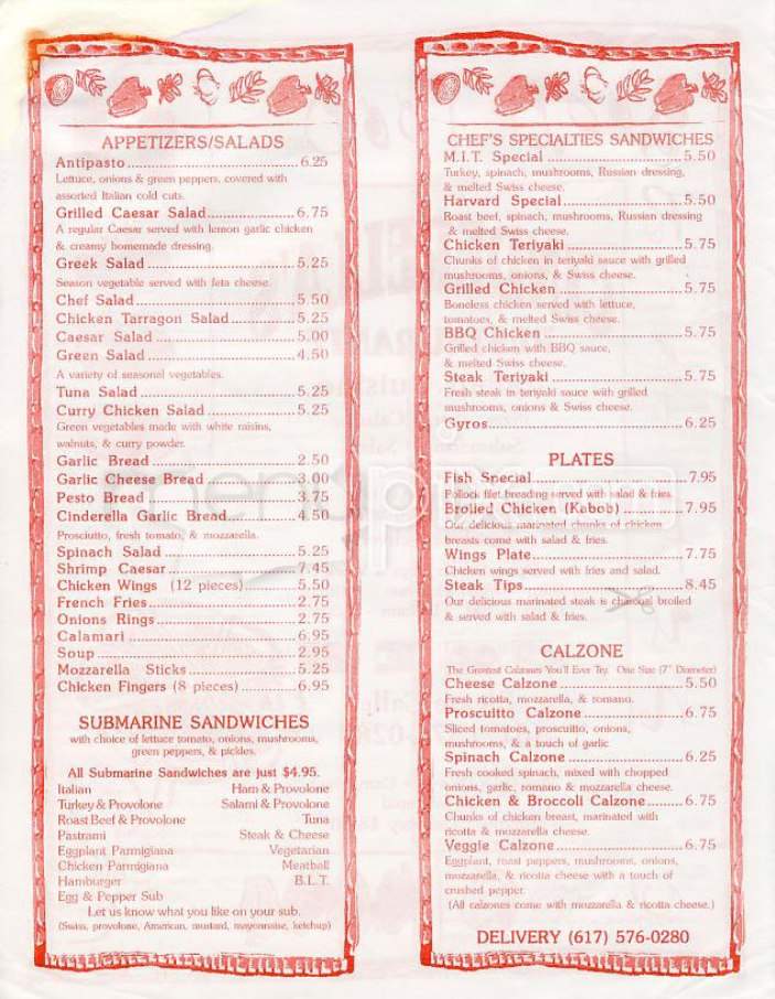 Cinderella's - Cambridge, MA menu_pic