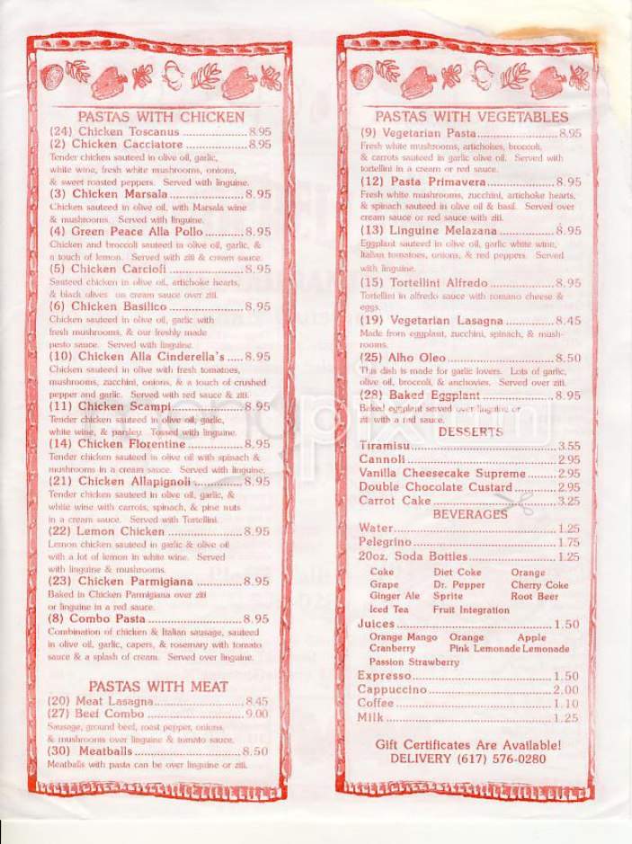 Cinderella's - Cambridge, MA menu_pic