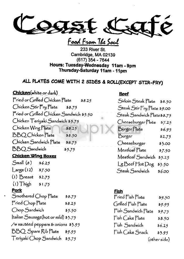 Coast Cafe - Cambridge, MA menu_pic