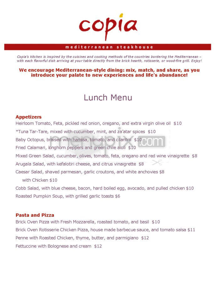 Copia - Charlestown, MA menu_pic