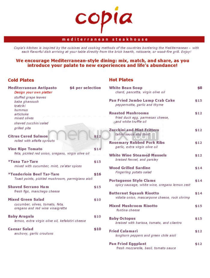 Copia - Charlestown, MA menu_pic