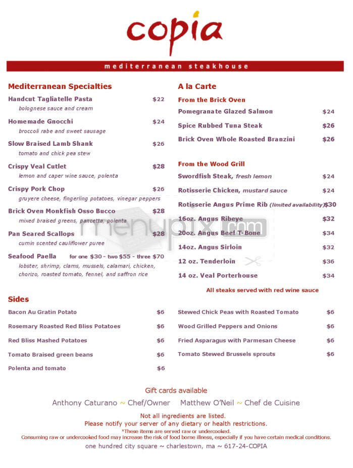 Copia - Charlestown, MA menu_pic