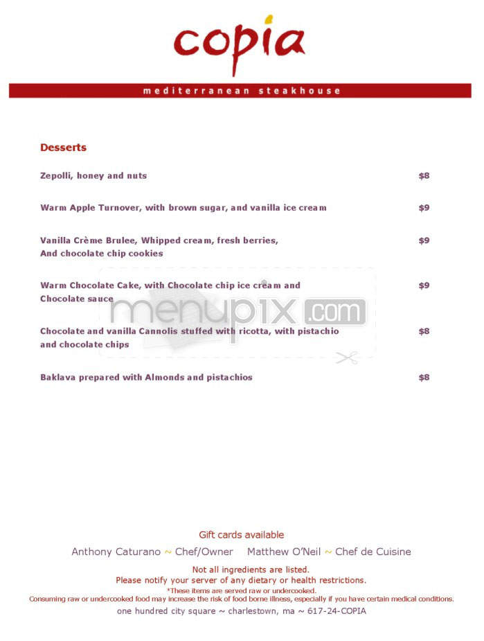 Copia - Charlestown, MA menu_pic