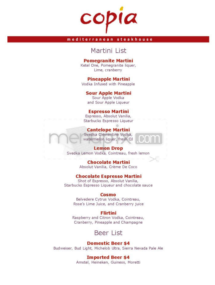Copia - Charlestown, MA menu_pic