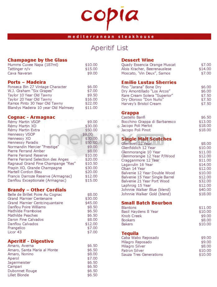 Copia - Charlestown, MA menu_pic