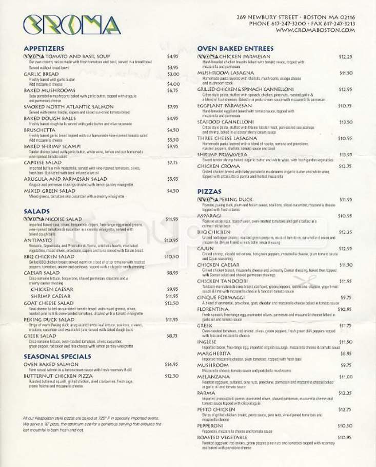 Croma - Boston, MA menu_pic