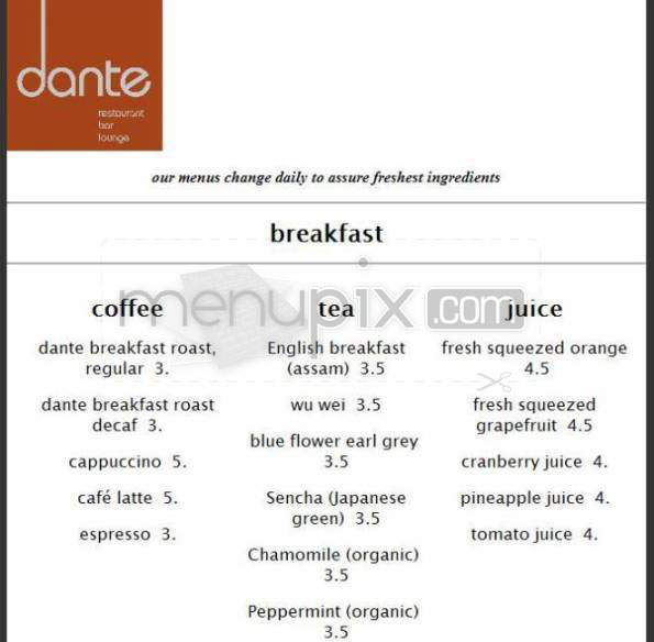 Dante - Cambridge, MA menu_pic