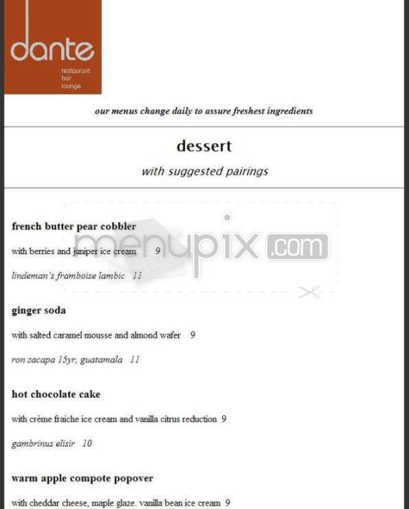 Dante - Cambridge, MA menu_pic