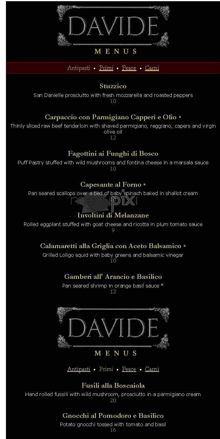 Davide Ristorante - Boston, MA menu_pic