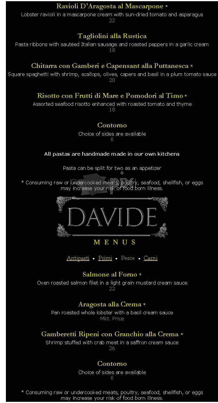 Davide Ristorante - Boston, MA menu_pic