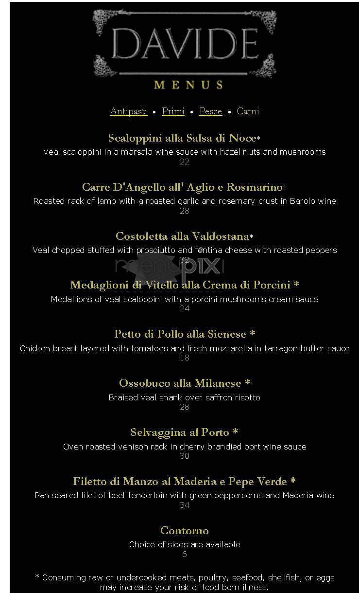 Davide Ristorante - Boston, MA menu_pic