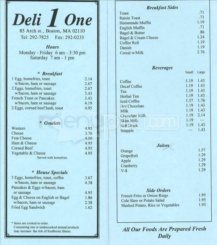 Deli One - Boston, MA menu_pic