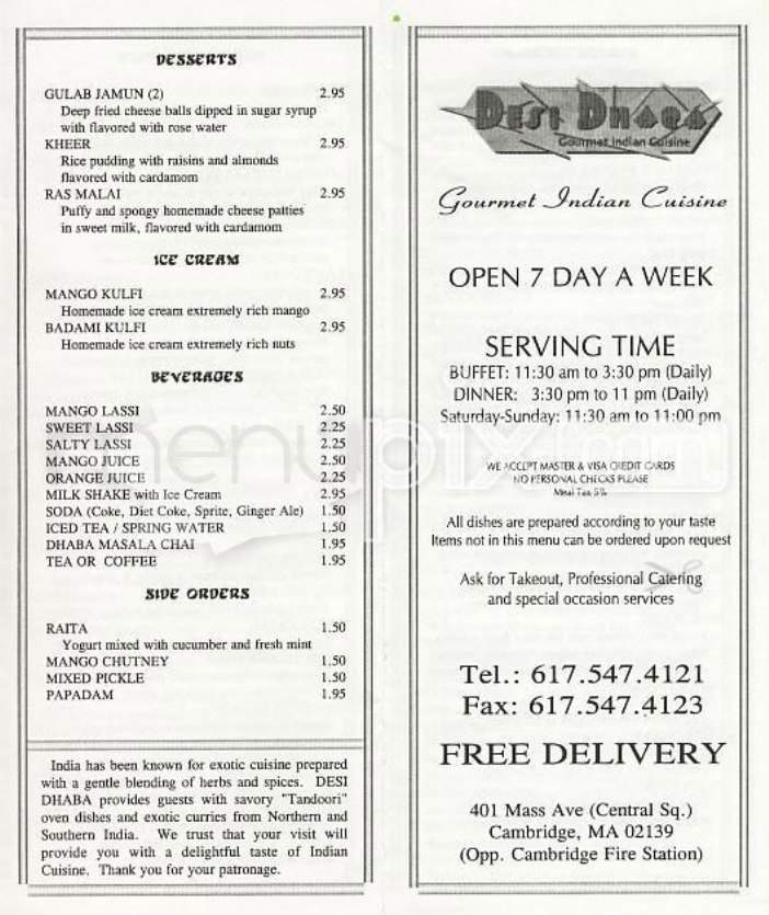 Desi Dhaba - Cambridge, MA menu_pic