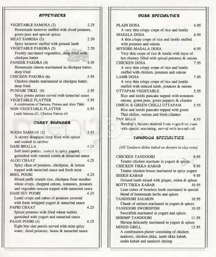 Desi Dhaba - Cambridge, MA menu_pic