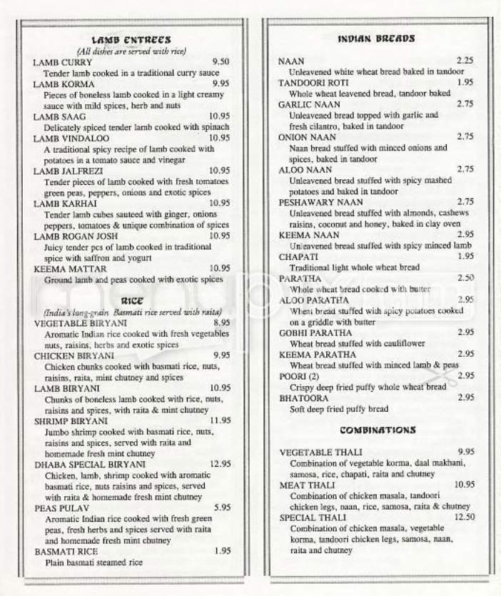 Desi Dhaba - Cambridge, MA menu_pic