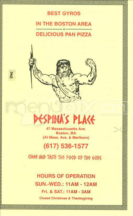 Despina's Place - Boston, MA menu_pic