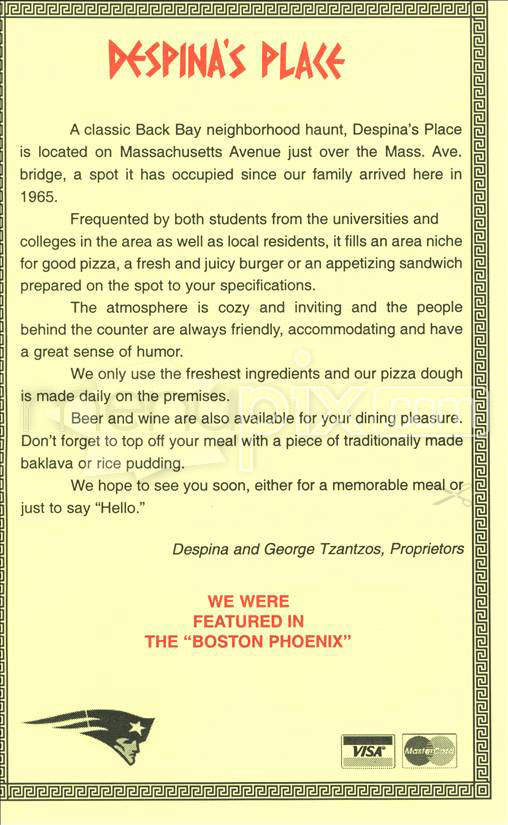 Despina's Place - Boston, MA menu_pic