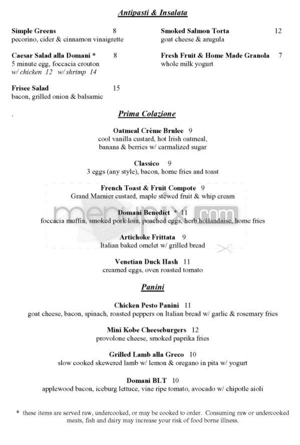 Domani Bar and Trattoria - Boston, MA menu_pic
