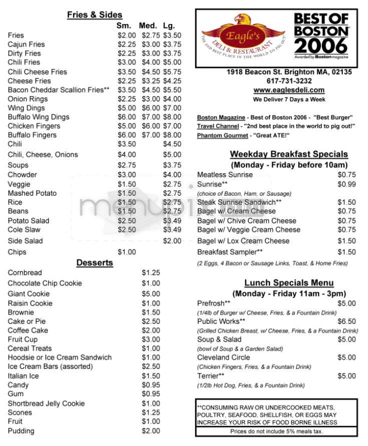 Eagle's Deli - Brighton, MA menu_pic