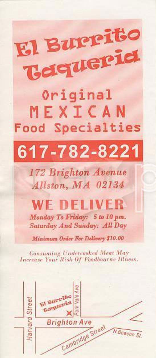 El Burrito Taqueria - Allston, MA menu_pic