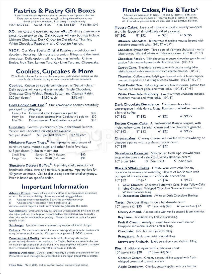 Finale Harvard Square - Cambridge, MA menu_pic