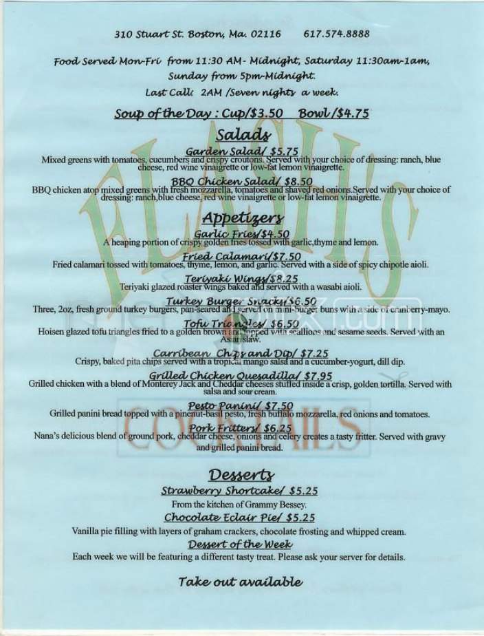 Flash's - Boston, MA menu_pic