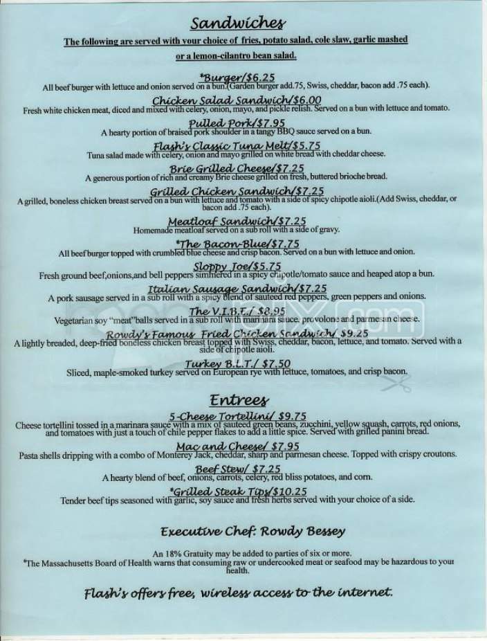 Flash's - Boston, MA menu_pic