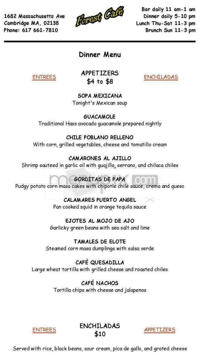 Forest Cafe - Cambridge, MA menu_pic