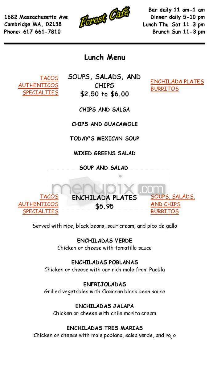 Forest Cafe - Cambridge, MA menu_pic