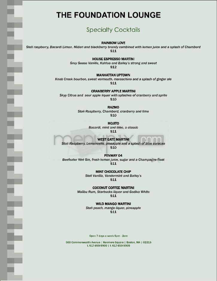 Foundation Lounge - Boston, MA menu_pic